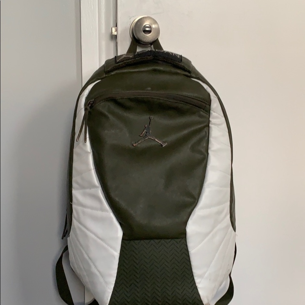 Olive green Jordan book bag.
